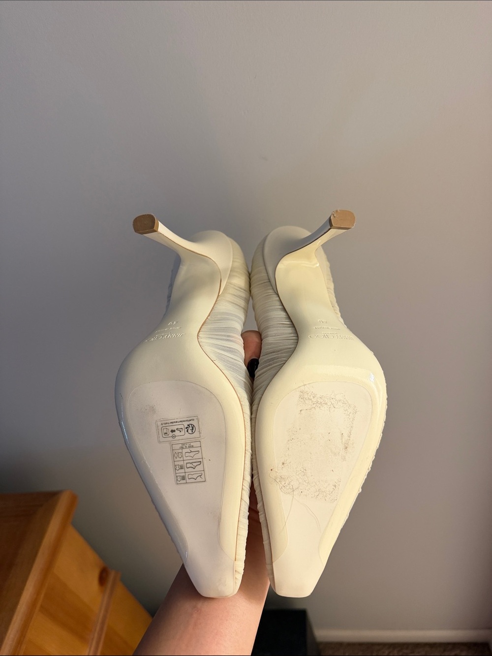 Jimmy Choo Cream Pointed-Toe Ruched Pumps - Picture 7 of 7